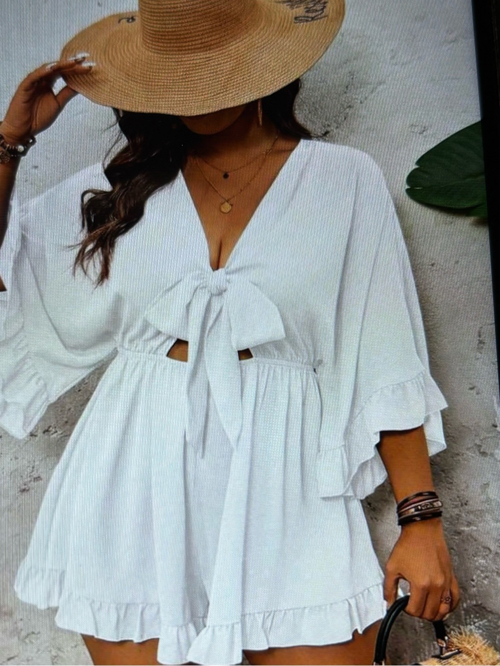 White Tie-Front Ruffle Romper SIZE XL
